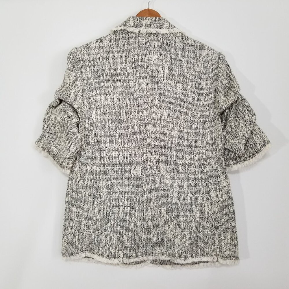 NWT Cinq à Sept Erin Fringed Boucle Tweed Blazer Jacket Black/Ivory Size 8 $425 - Picture 7 of 17